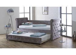 Guest Bed, Chesterfield, scroll arm and button back. silver colour finish 1